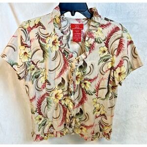 Oscar by Oscar de La Renta Top Women's Linen/Cotton Blend Sz M Floral‎